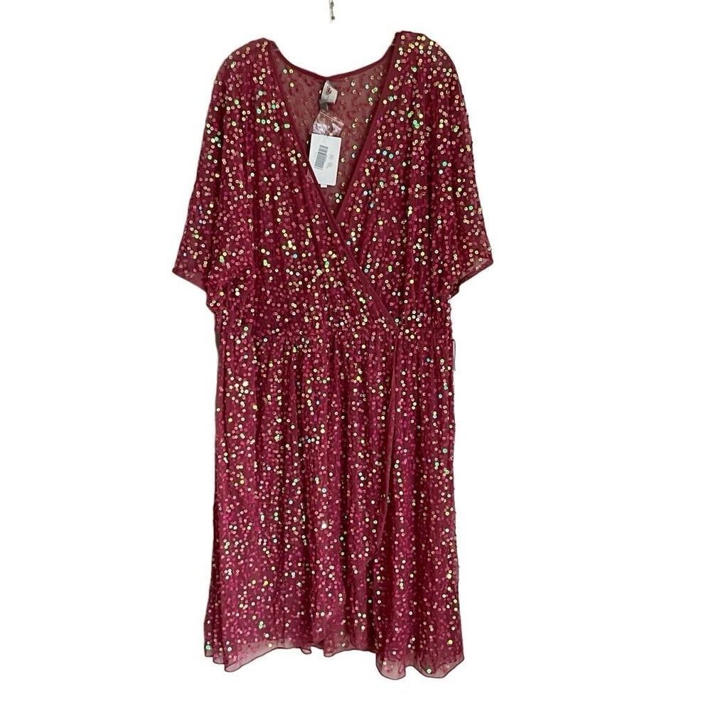 Asos Womens Pink Curve Sheer Beaded Kimono Wrap Mini Dress Size 20 Plus NWT
